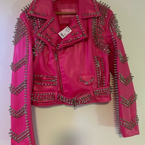 AKIRA Jackets & Blazers - AKIRA Hot Pink Studded Leather Moto Jacket S